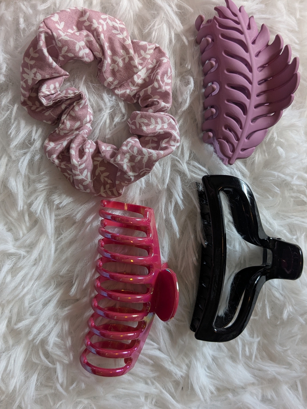 Hair Clip and Scrunchie Set - Pink, Purple, Black
